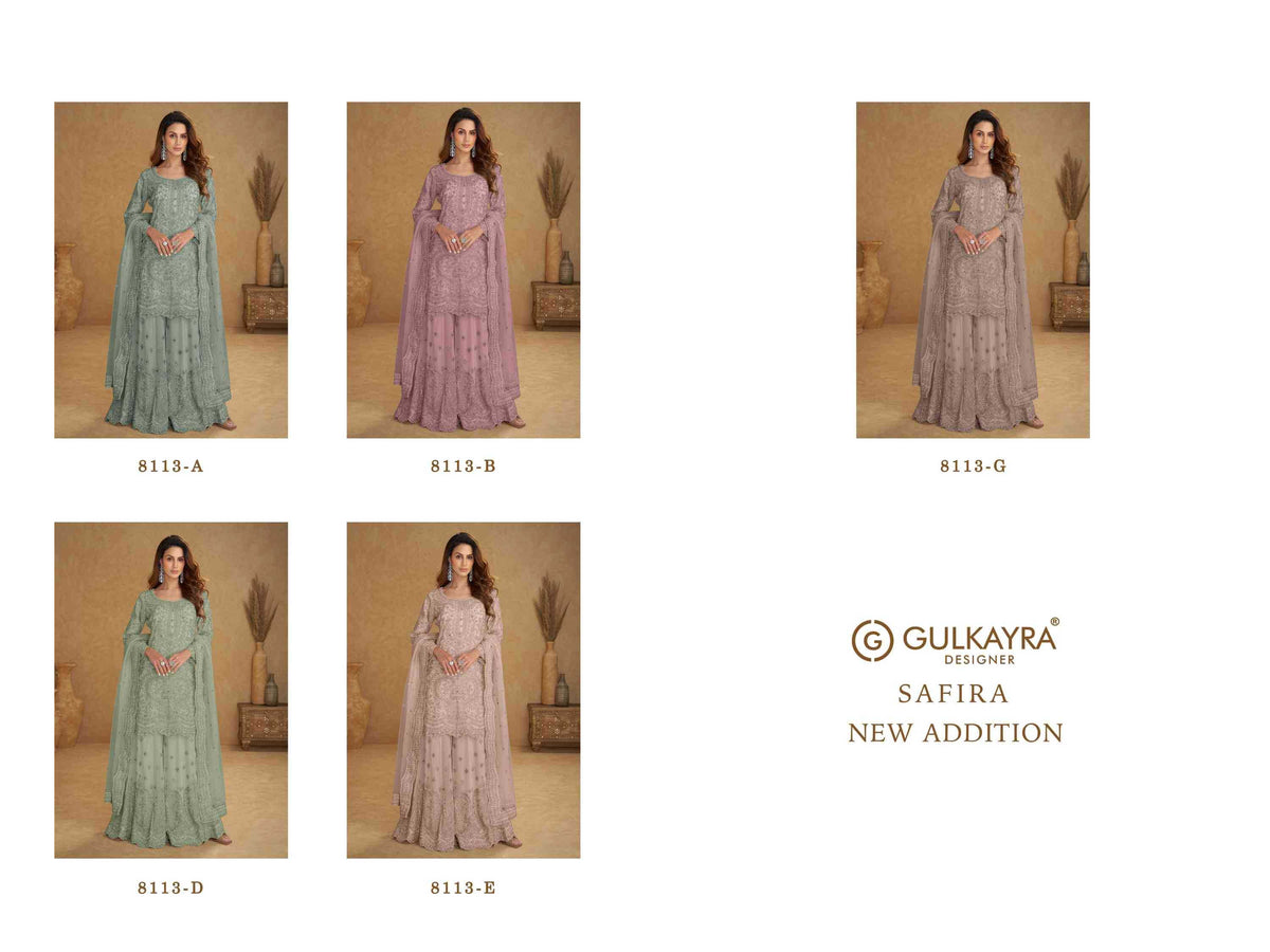 Gulkayra Safira Net Embroidery Suit in Sky