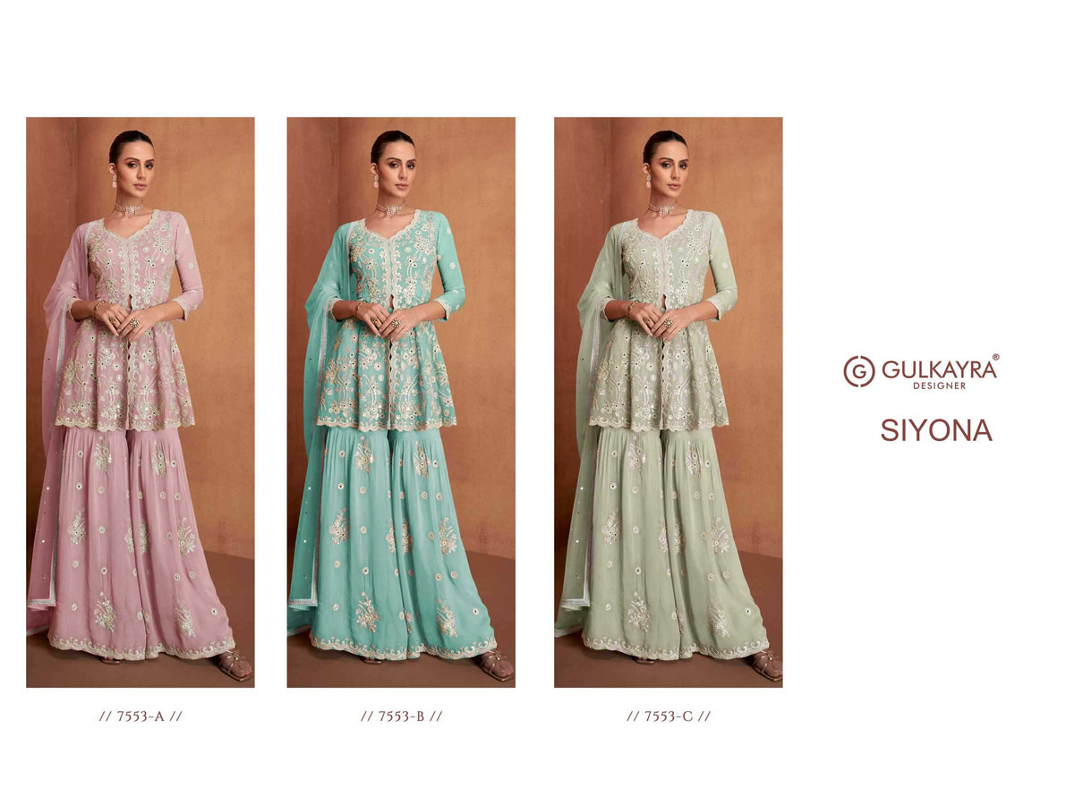 Gulkayra Siyona Georgette Sharara Salwar Suit in Sky