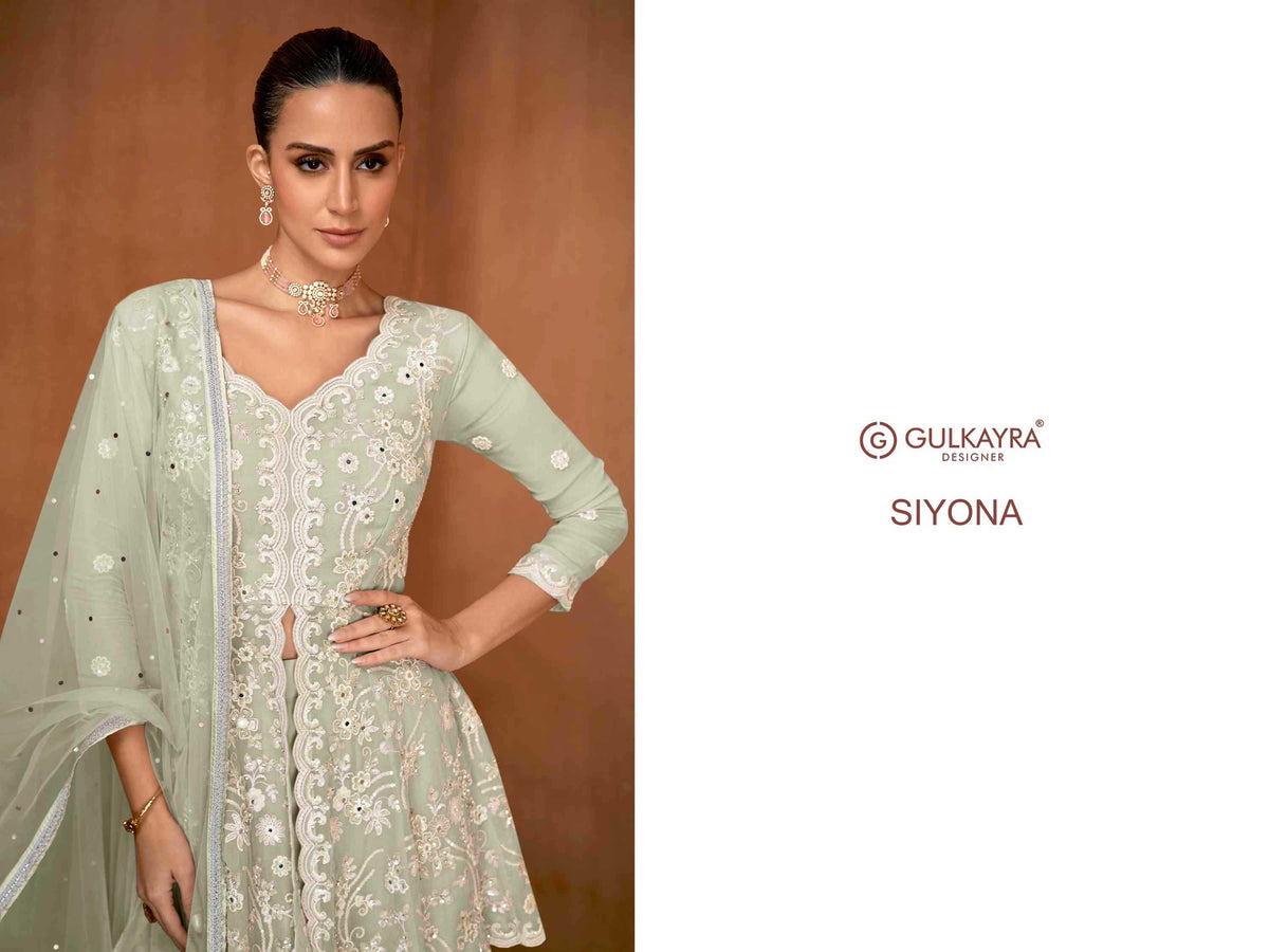 Gulkayra Siyona Georgette Sharara Salwar Suit in Sky