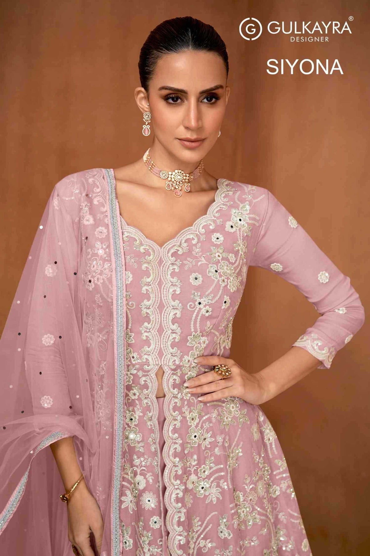 Gulkayra Siyona Georgette Sharara Salwar Suit in Sky