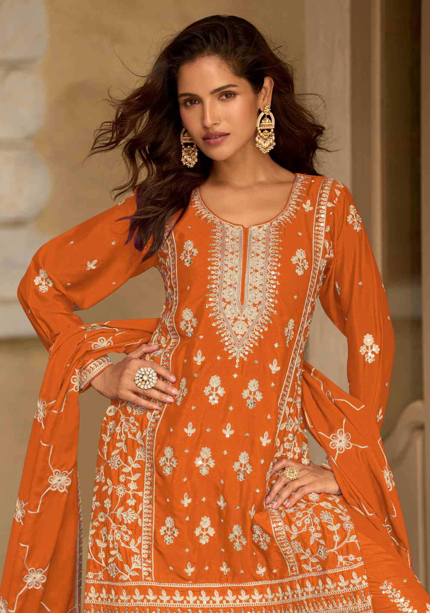 Chinon Silk Embroidery Suit