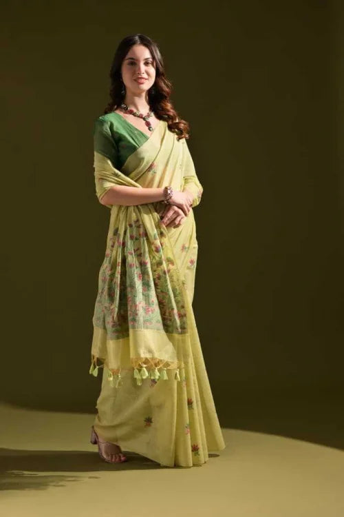 Ananya Soft Cotton Designer Saree in Sea Green