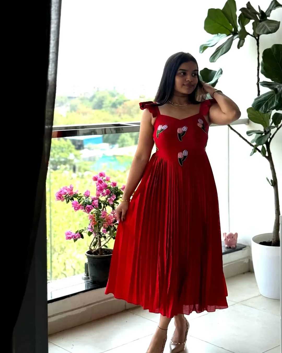 Vichitra Silk Embroidery Gown