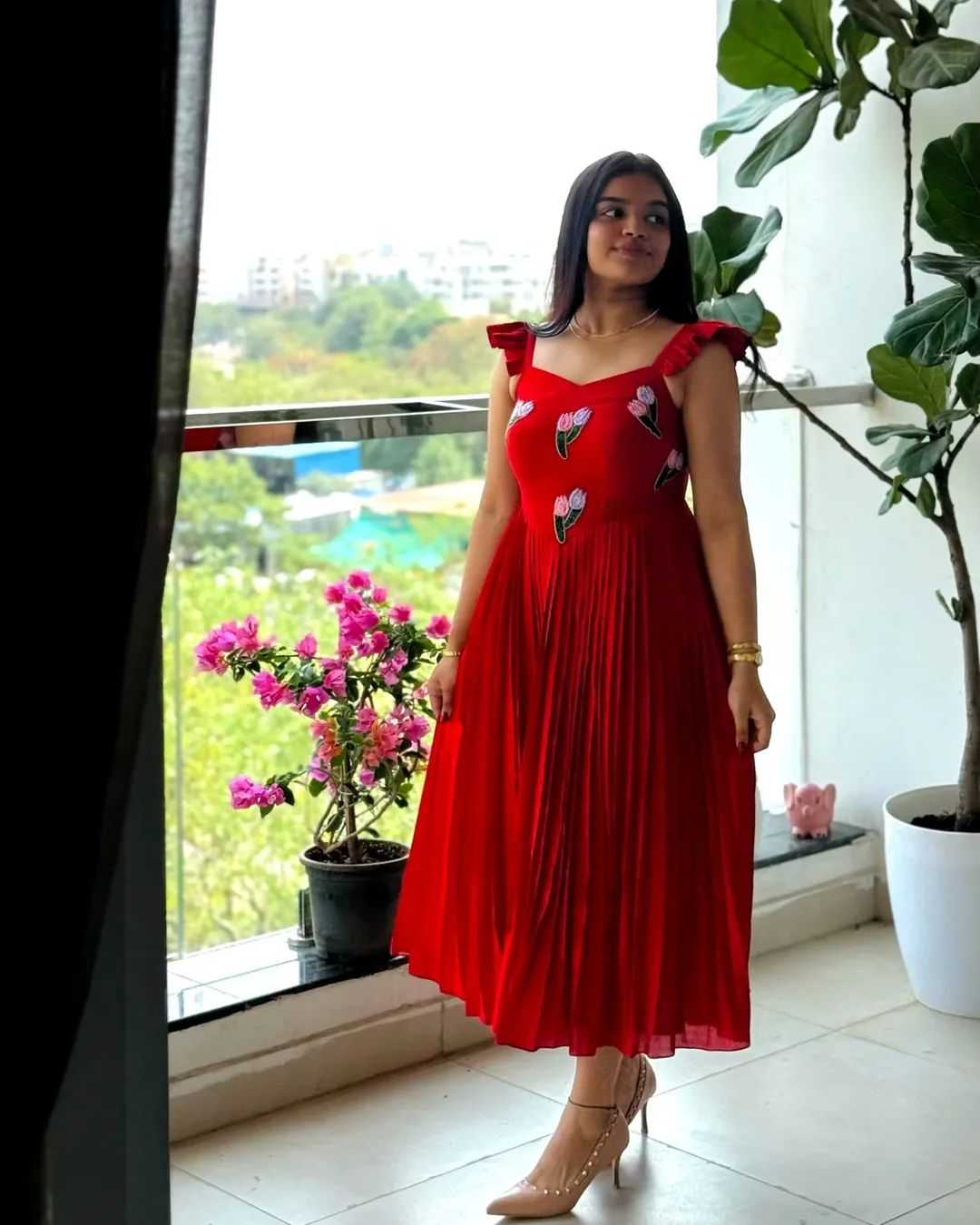 Vichitra Silk Embroidery Gown