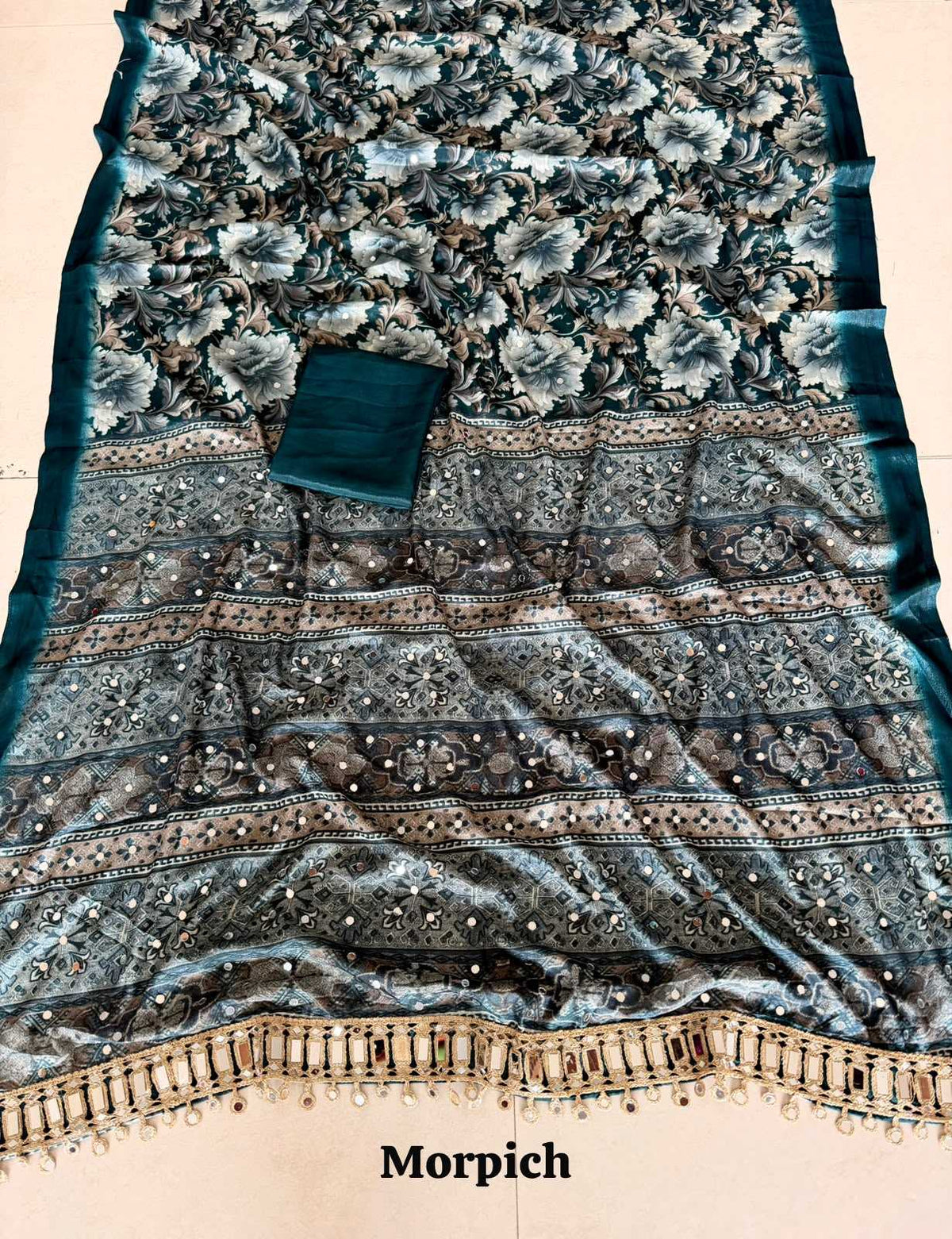 Ching Satin Mirror Work Saree