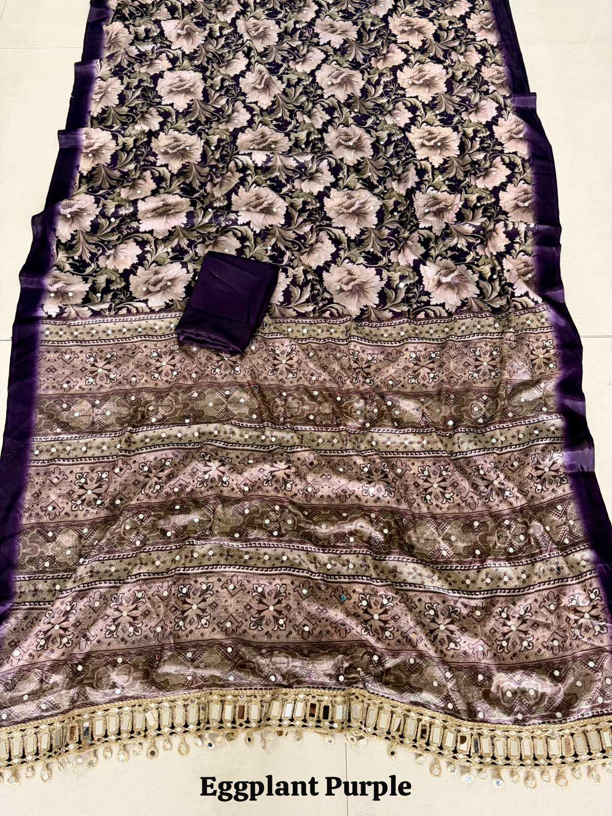 Ching Satin Mirror Work Saree