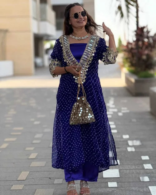 Inch Georgette Mirror Work Kurti