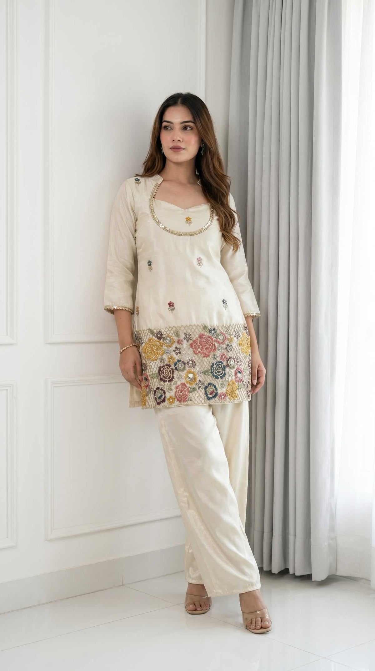 Shimmer Silk Embroidery Suit