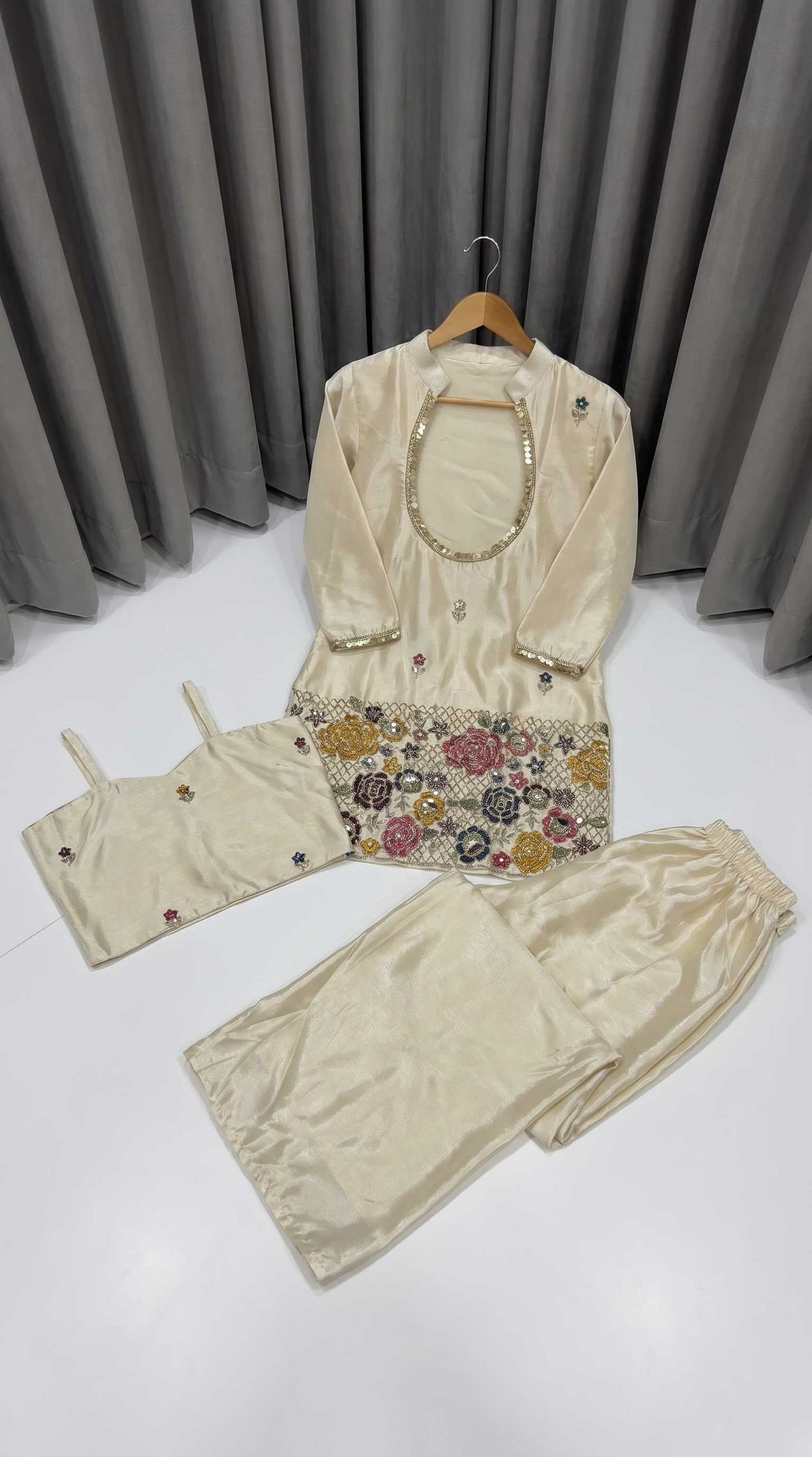 Shimmer Silk Embroidery Suit