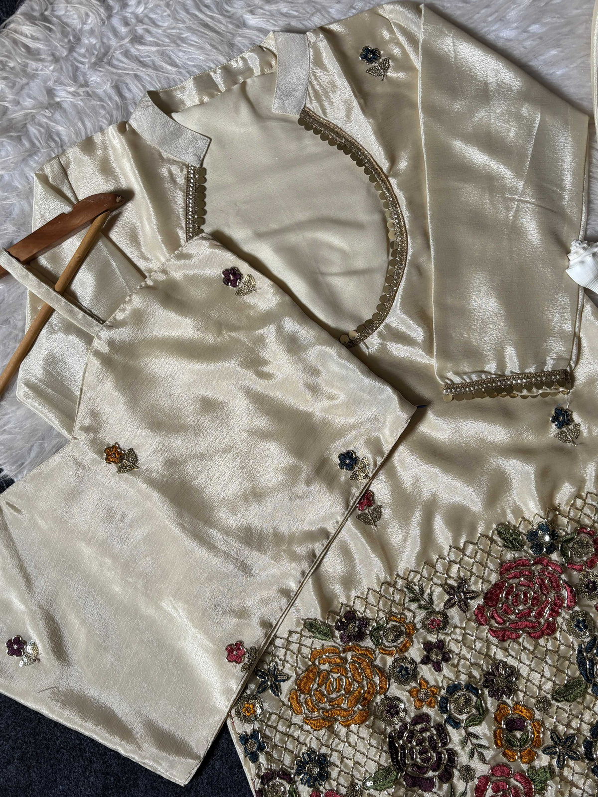 Shimmer Silk Embroidery Suit