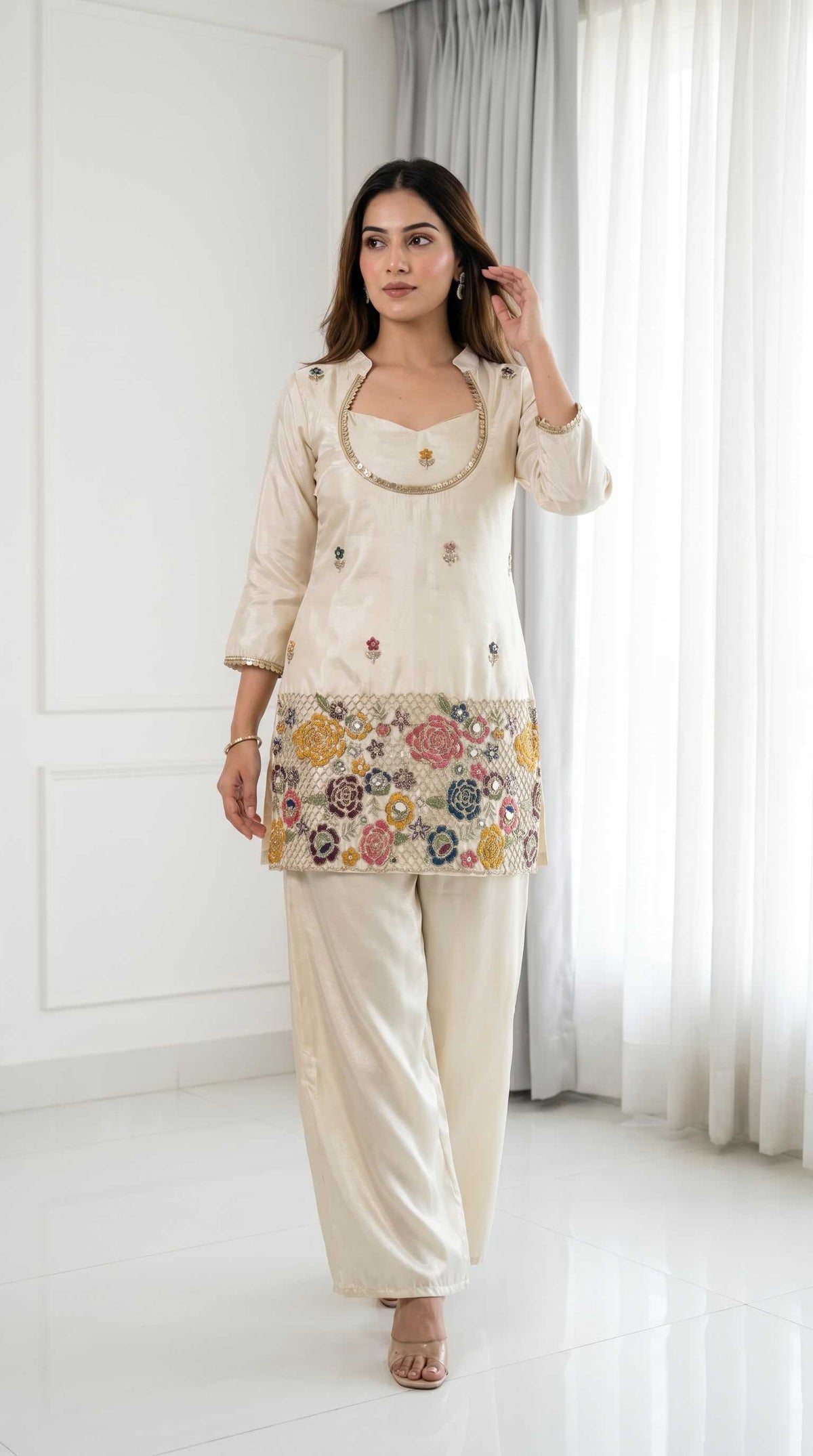 Shimmer Silk Embroidery Suit