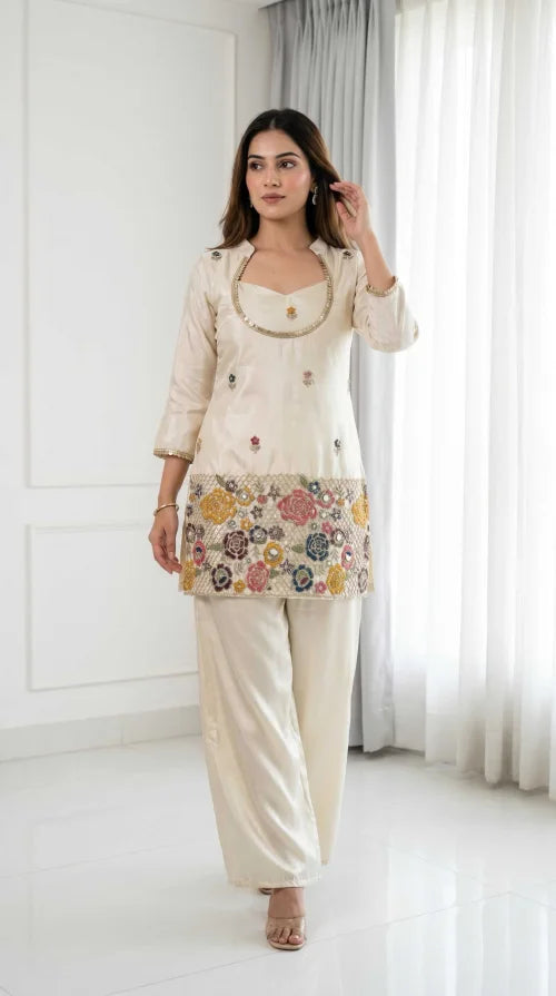 Shimmer Silk Embroidery Suit