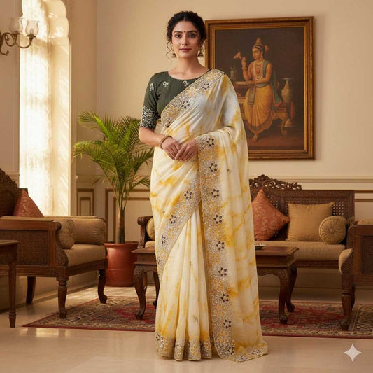 Soft Gold Crush Designer Saree