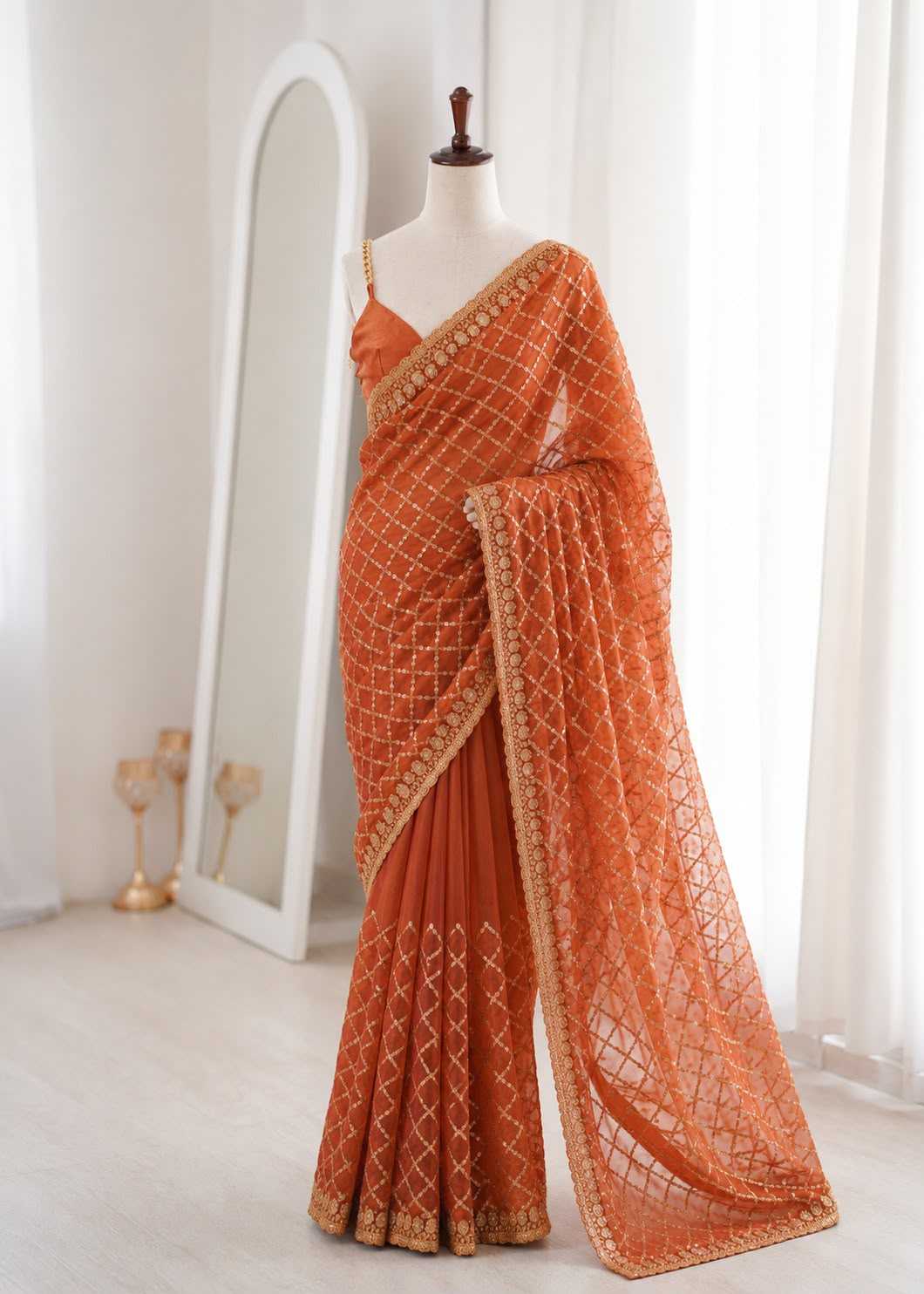 Dull Moss Designer Saree