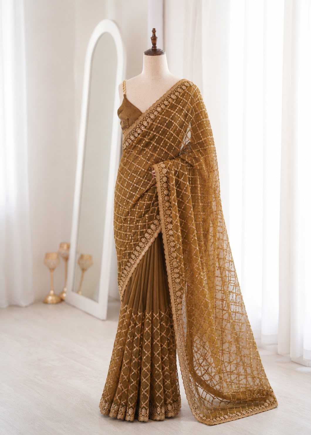 Dull Moss Designer Saree