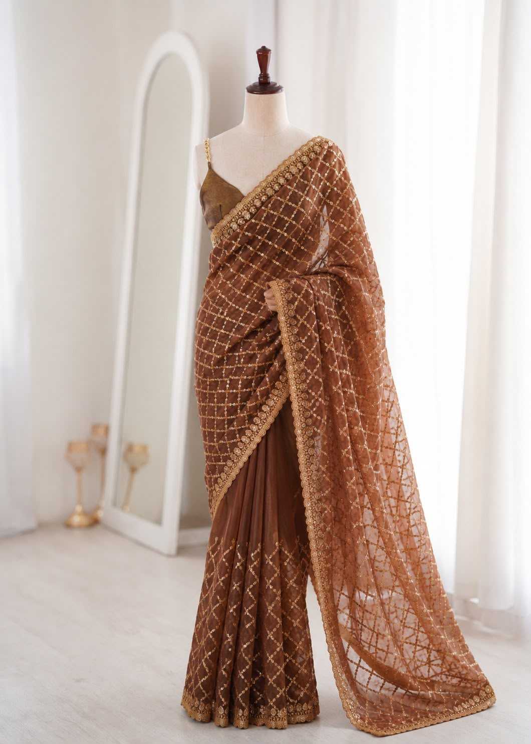 Dull Moss Designer Saree