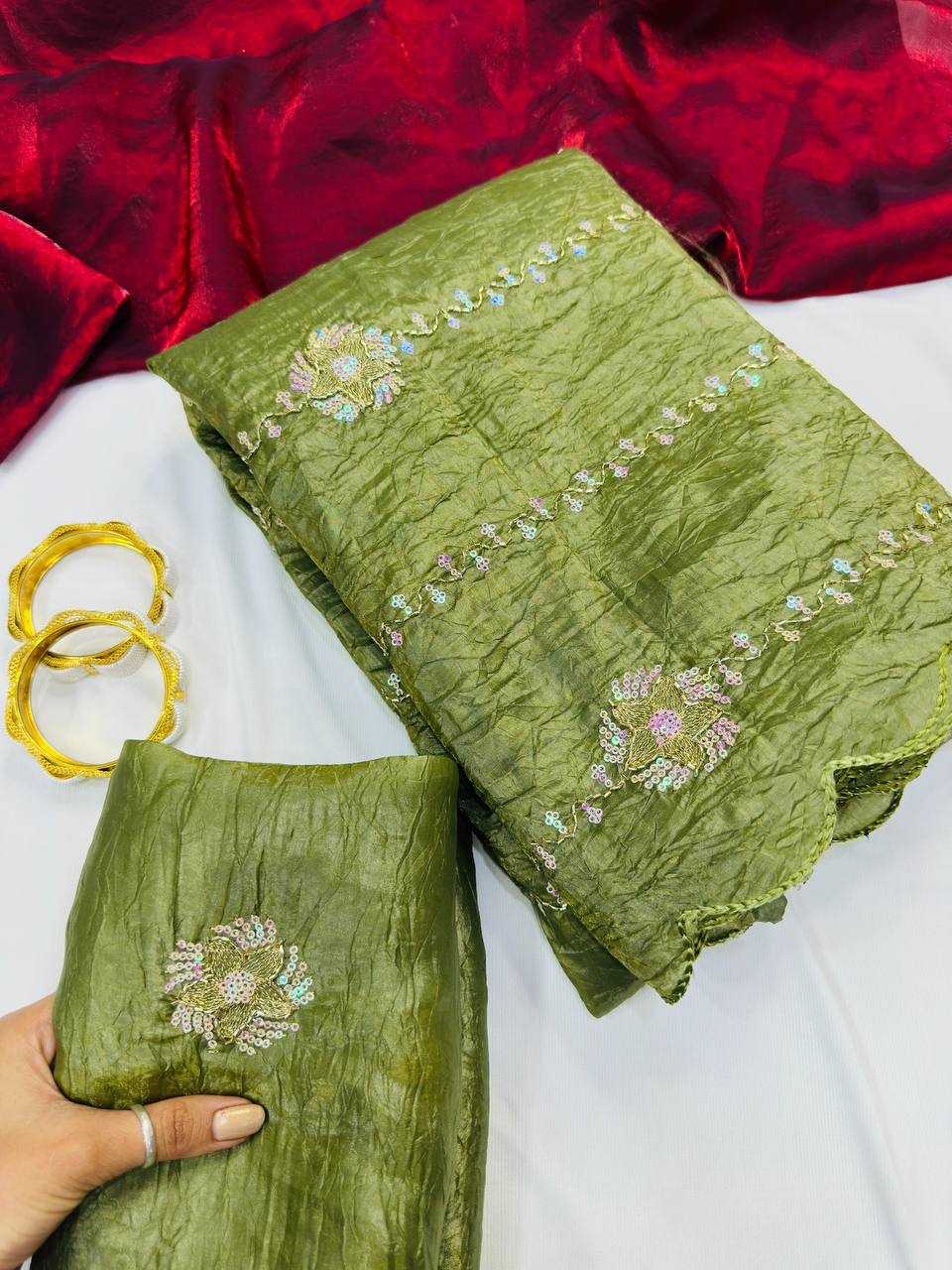 Soft Gold Crush Sequence Saree