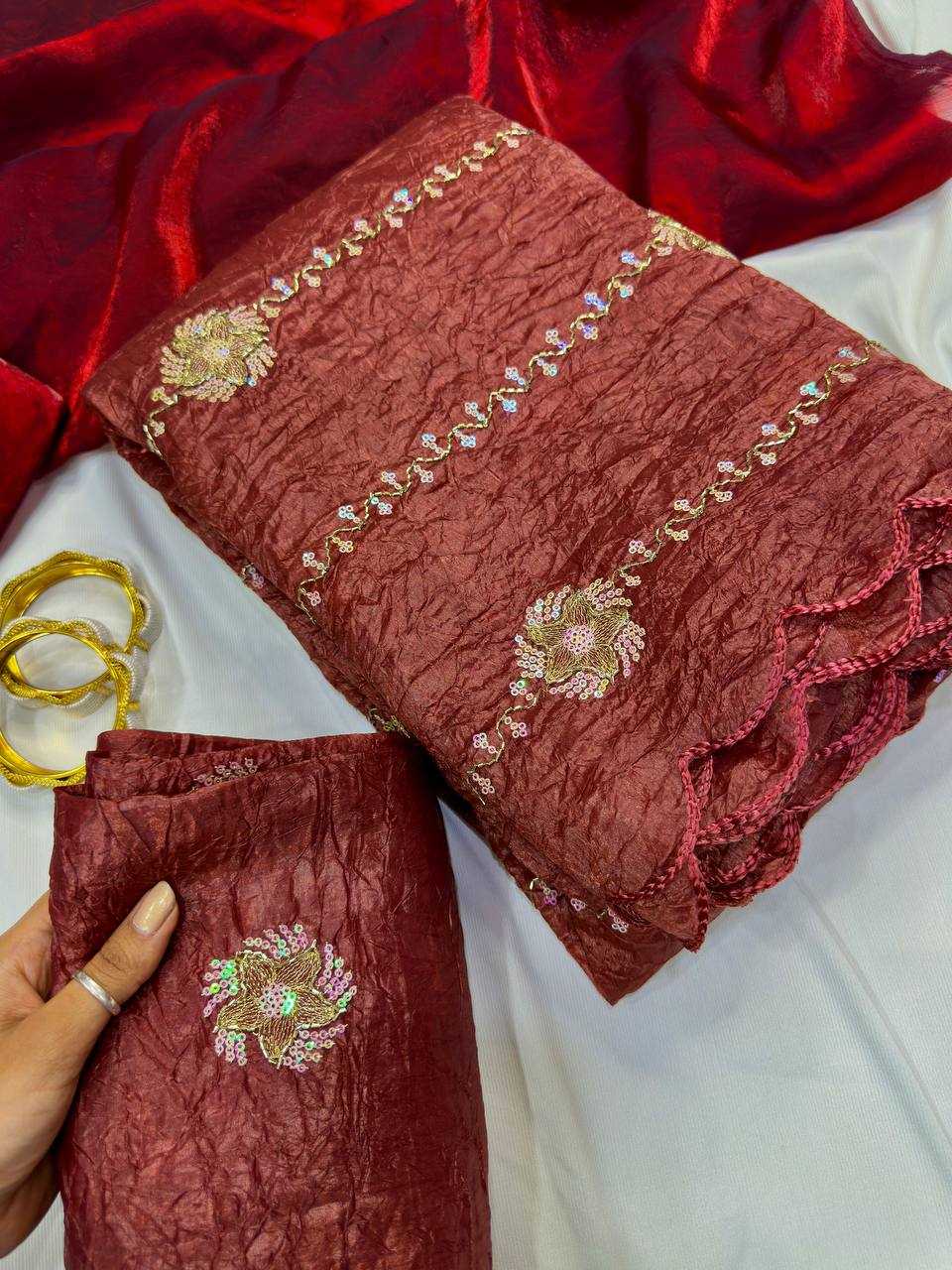 Soft Gold Crush Sequence Saree