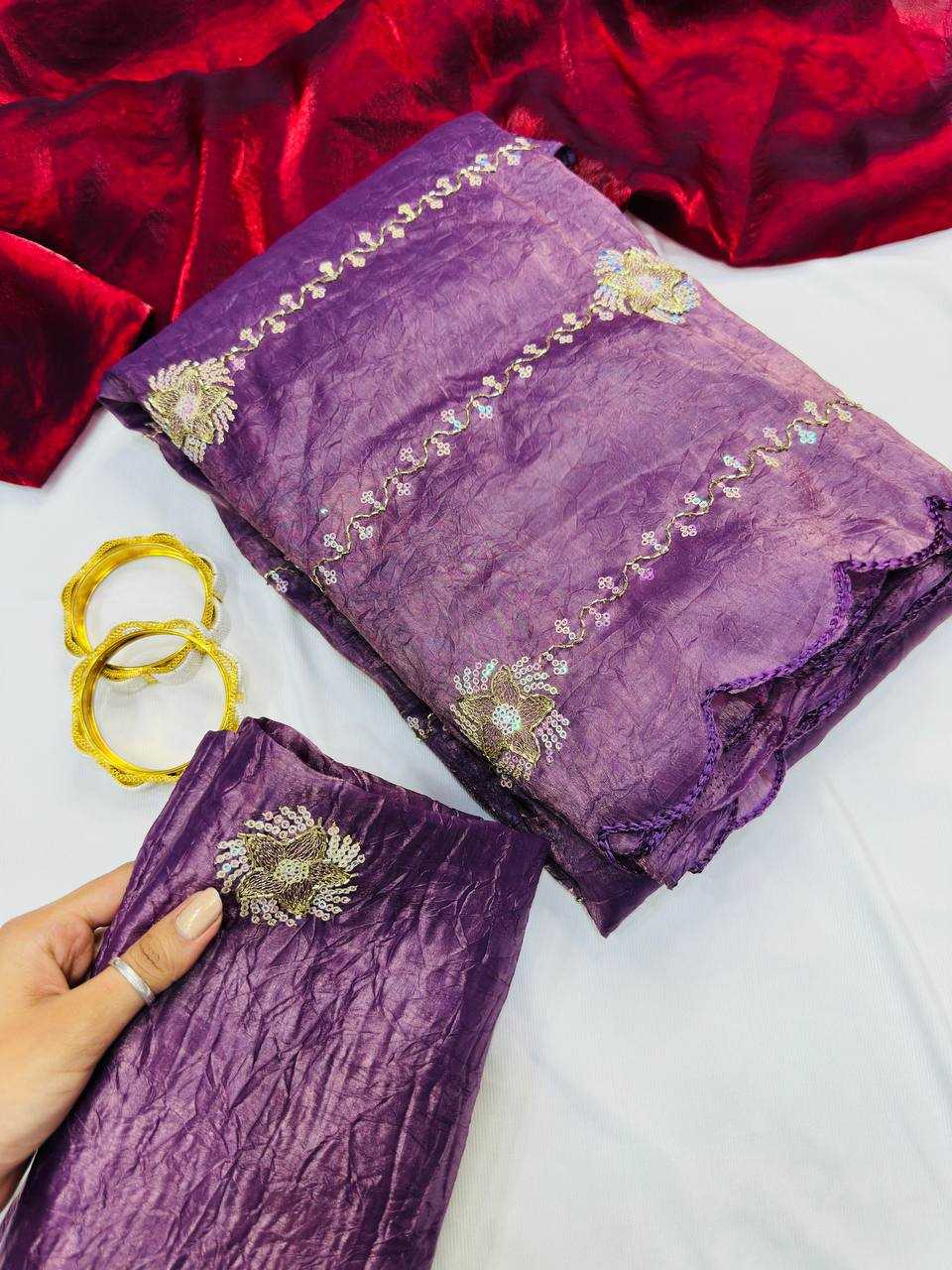 Soft Gold Crush Sequence Saree
