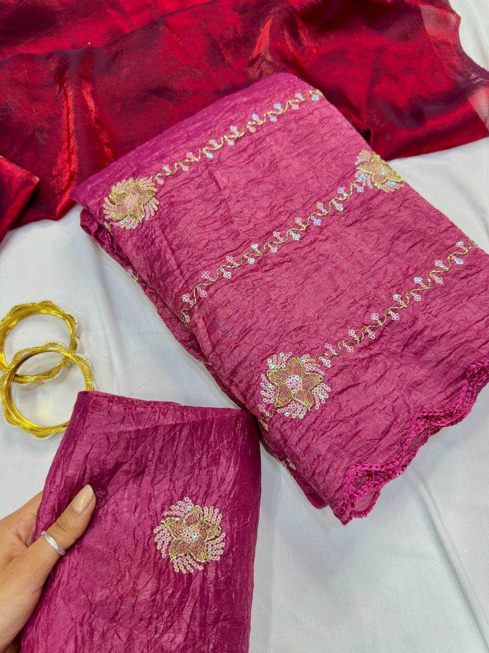 Soft Gold Crush Sequence Saree