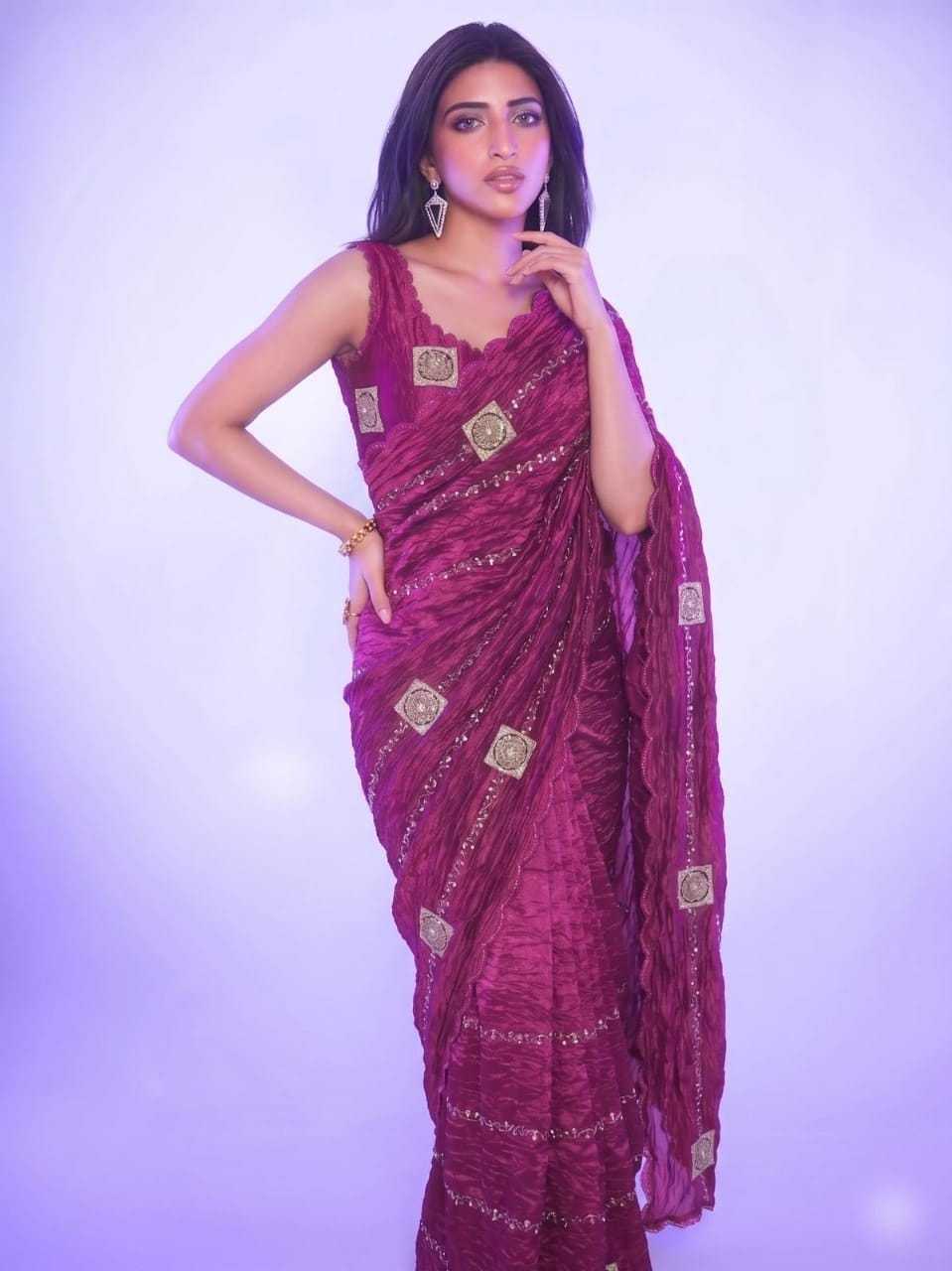Crush Silk Designer Saree in Wine