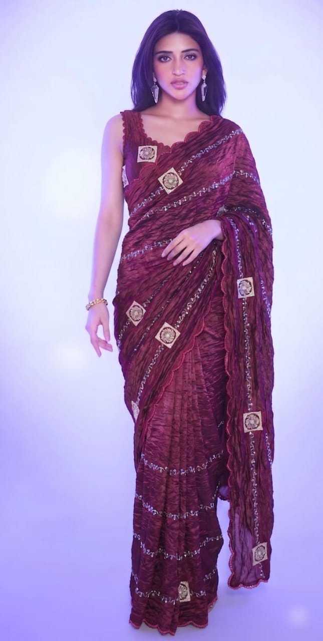 Crush Silk Designer Saree in Wine