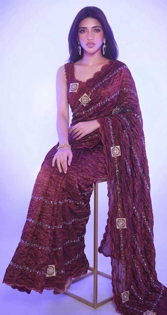 Crush Silk Designer Saree in Wine