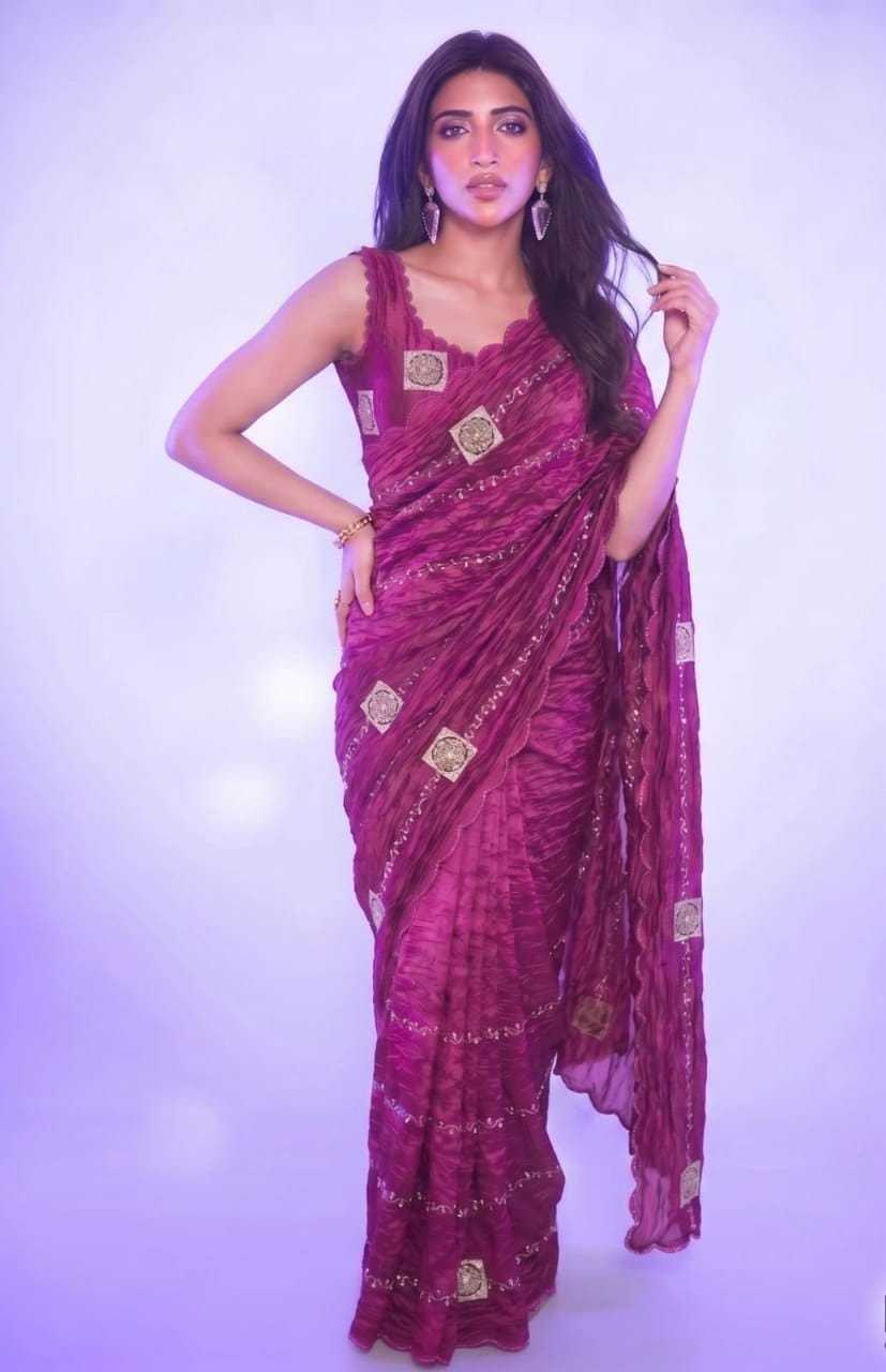 Crush Silk Designer Saree in Wine