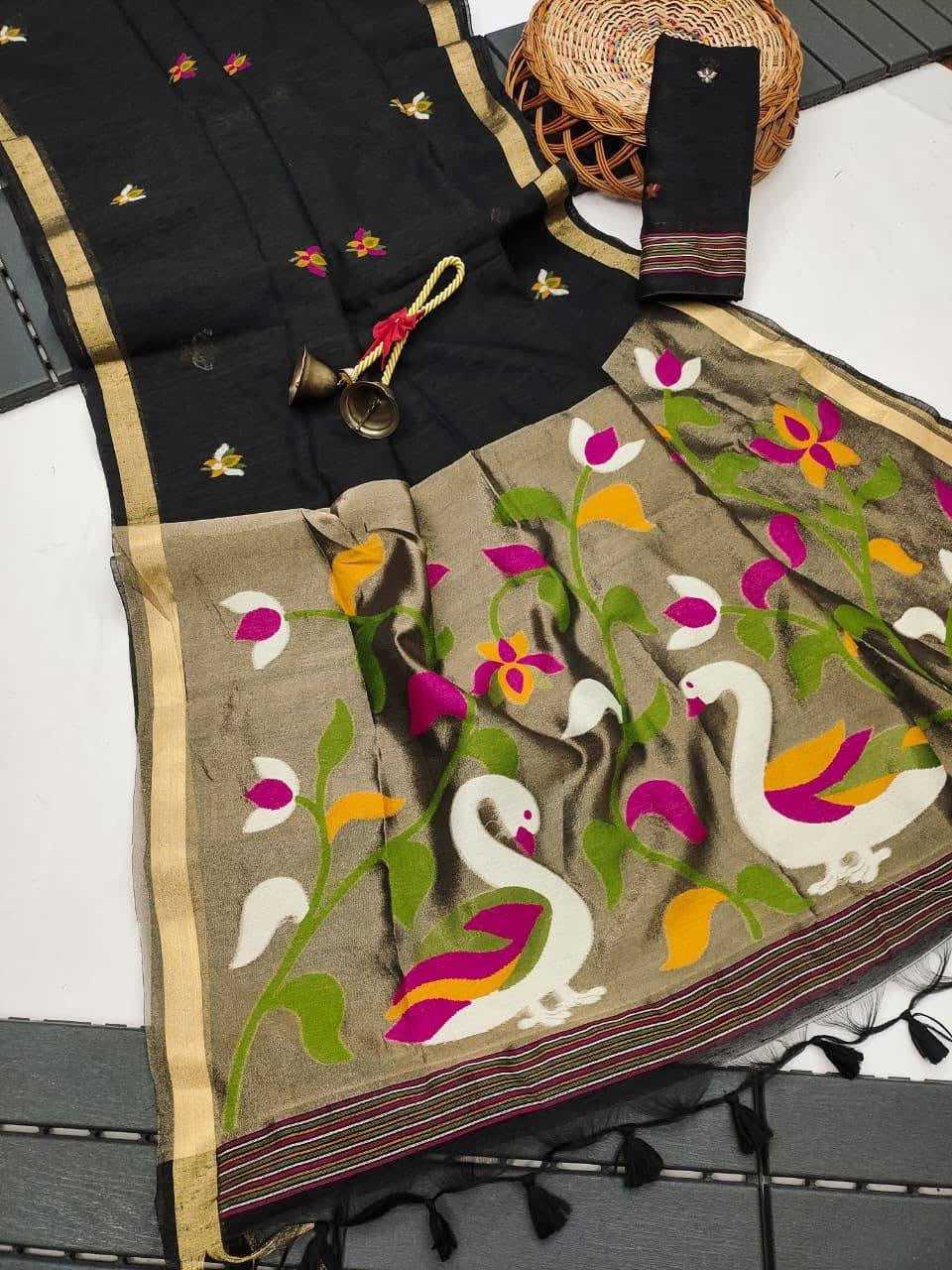 Muslin Linen Zari Border Saree