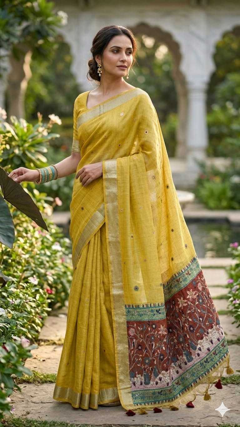 Soft Jamdani Designer Saree in Yellow
