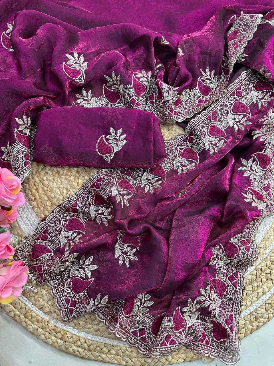 Space Silk Embroidered Saree