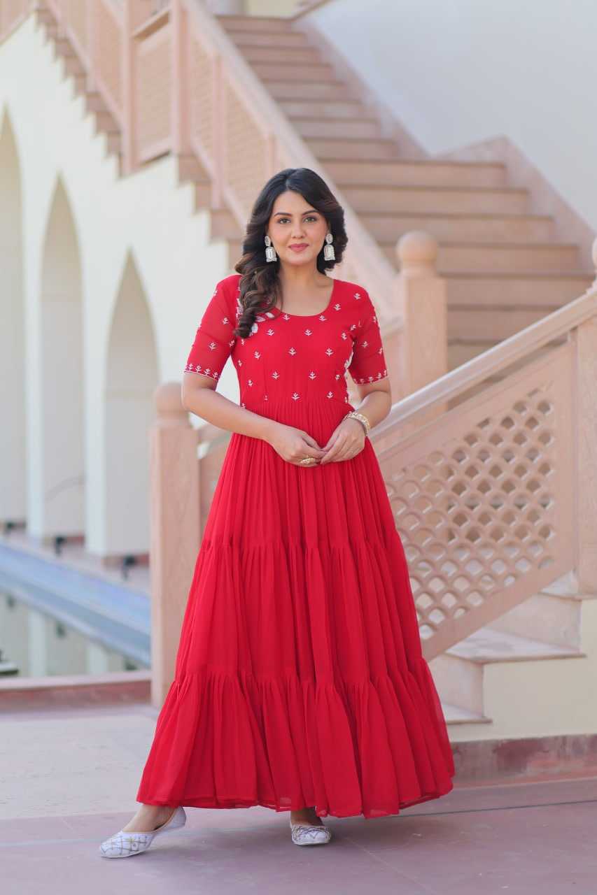 Faux Blooming Embroidery Gown in Yellow