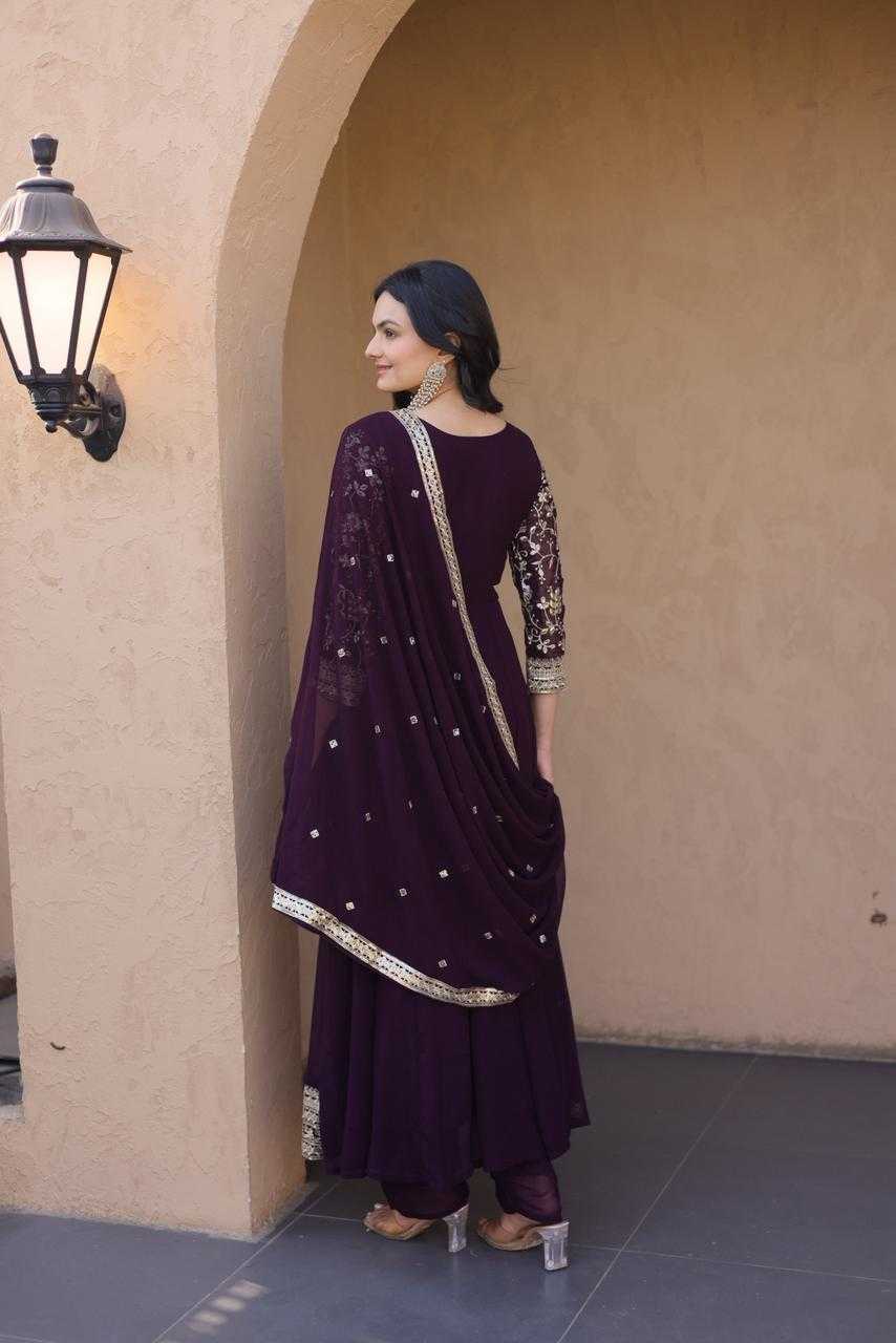 Faux Blooming Embroidery Gown in Rani