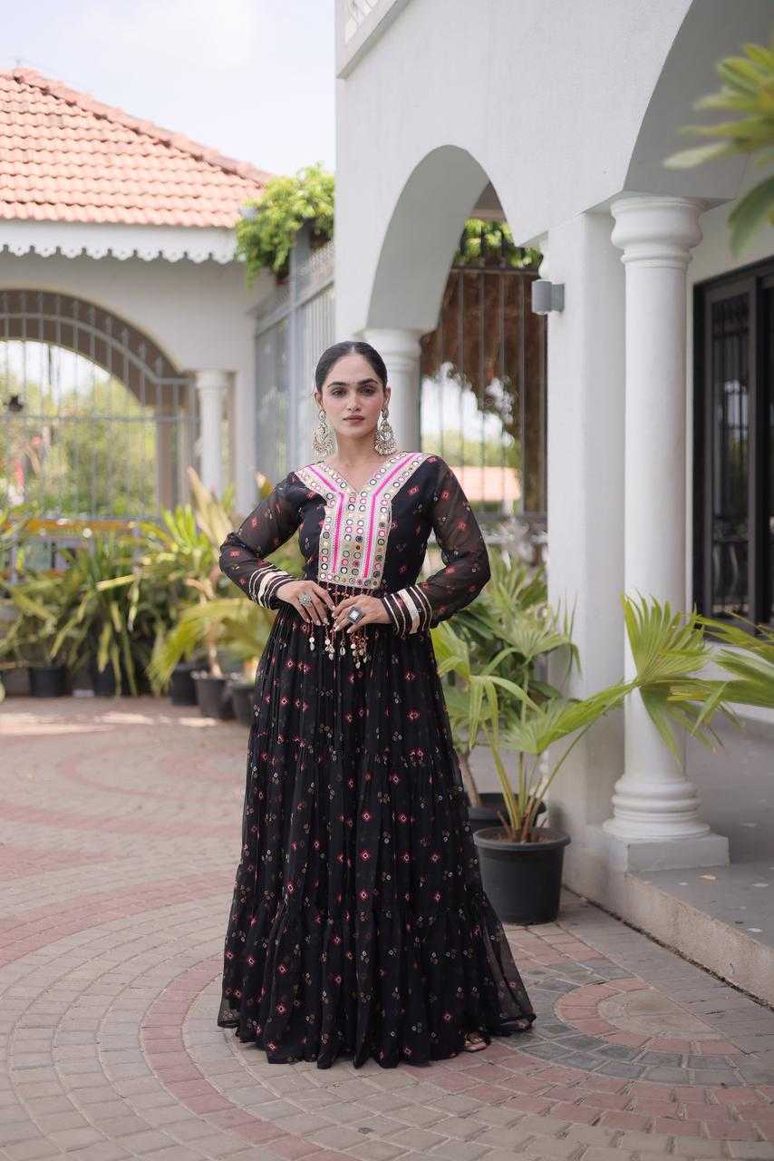 Faux Georgette Printed Gown in Violet