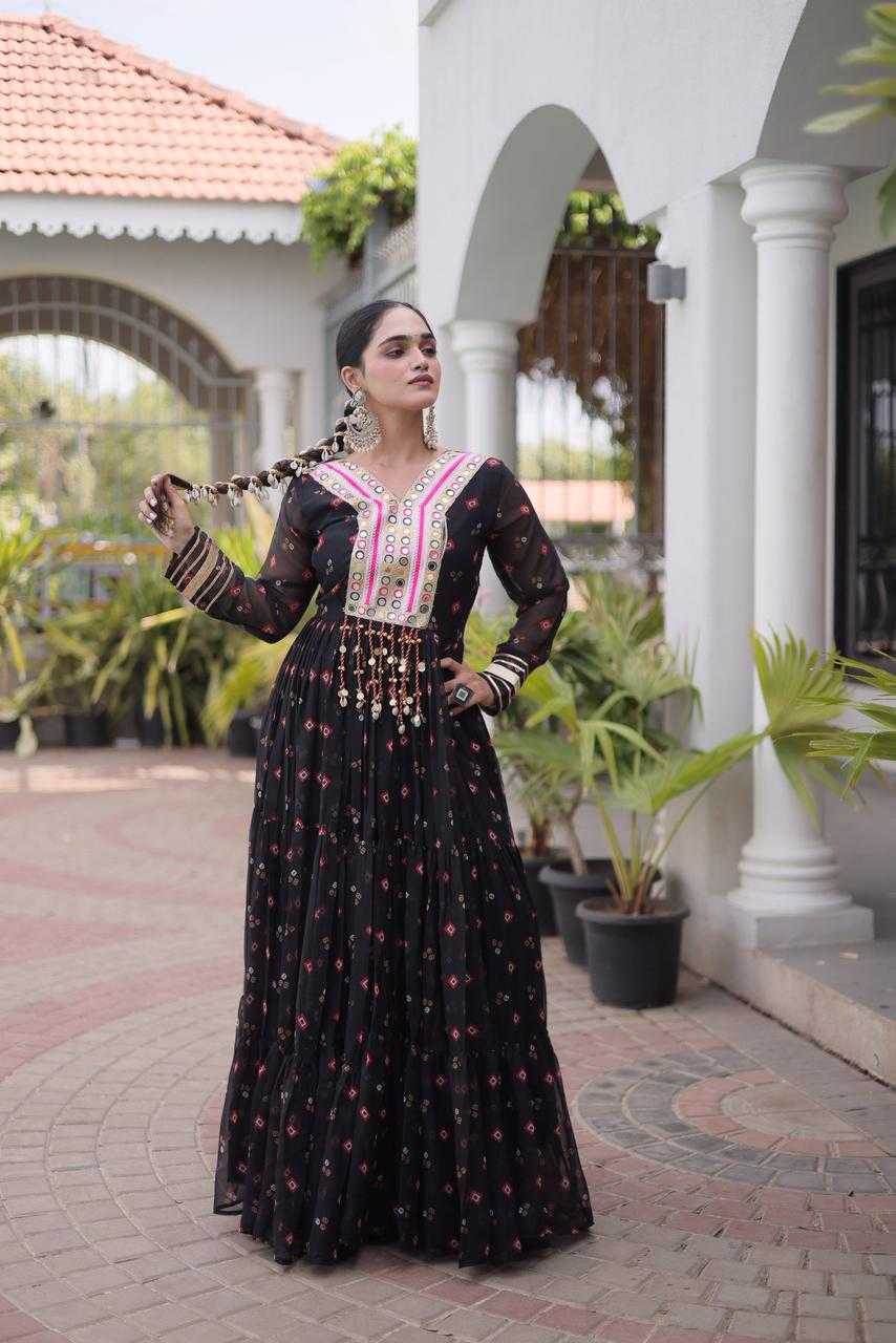 Faux Georgette Printed Gown in Violet