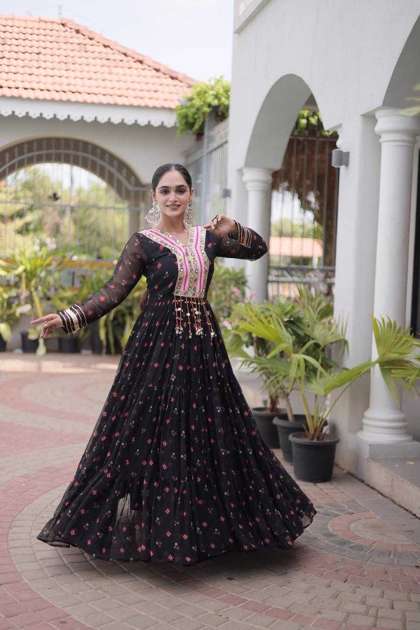 Faux Georgette Printed Gown in Violet