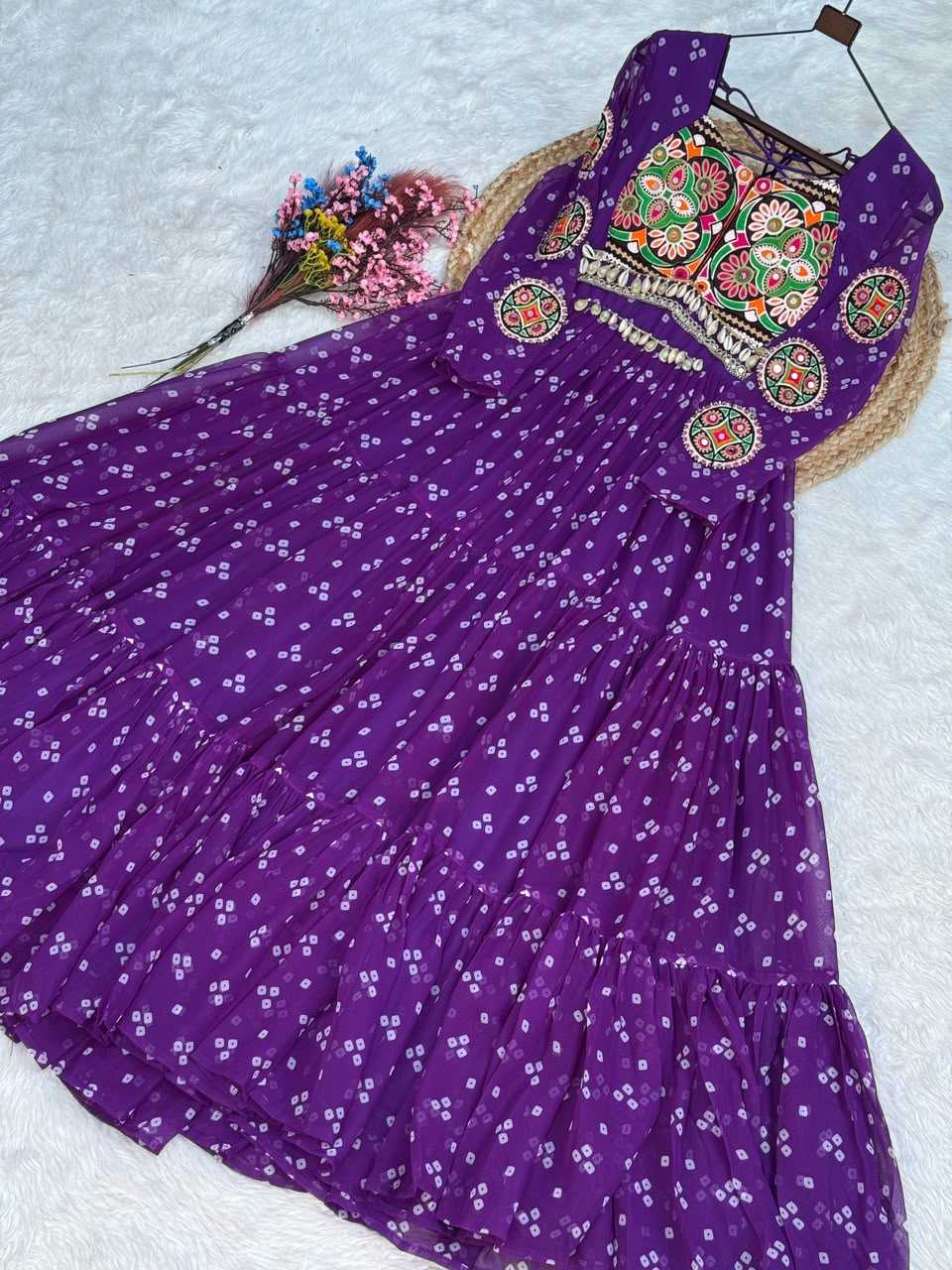 Faux Georgette Printed Gown in Black