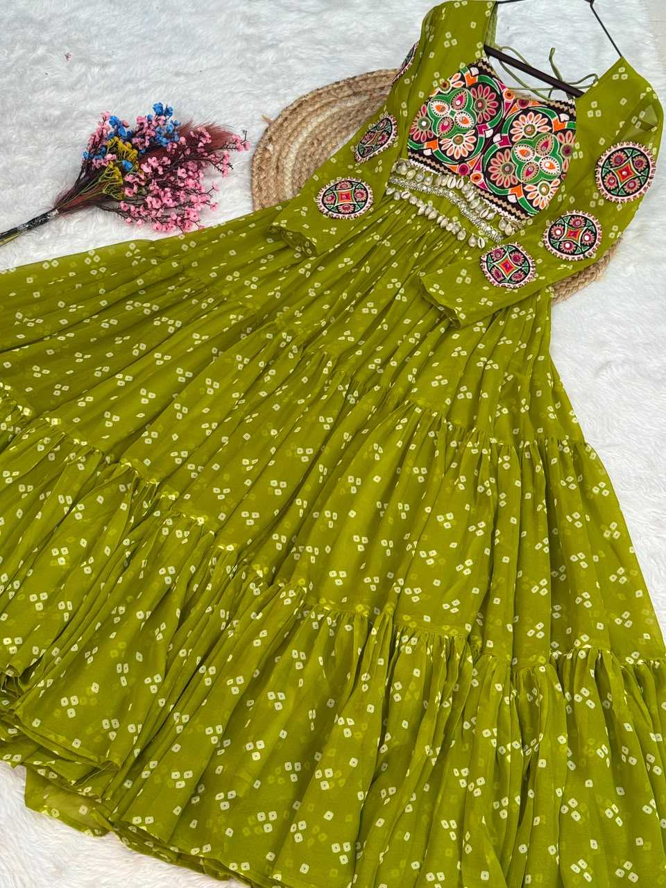 Faux Georgette Printed Gown in Black
