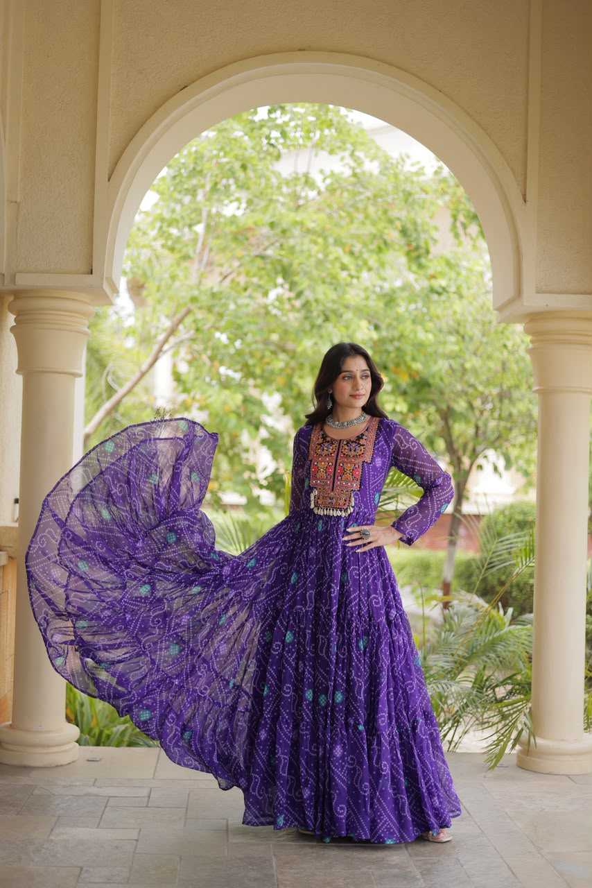 Faux Georgette Printed Gown in Green