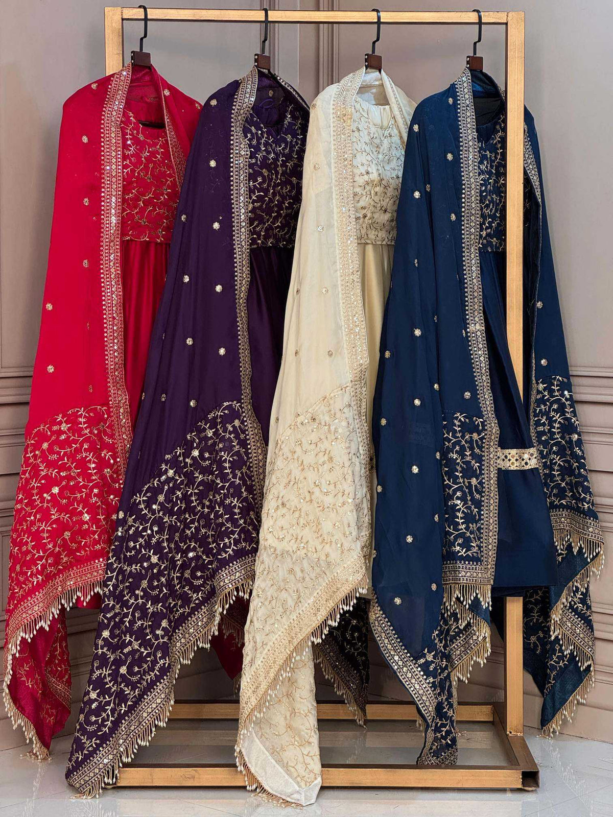 Satin Embroidered Lehenga in Navy Blue