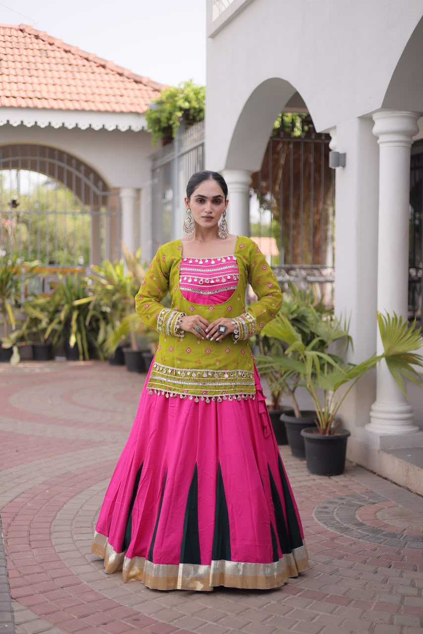 Rayon Designer Lehenga in Mehndi