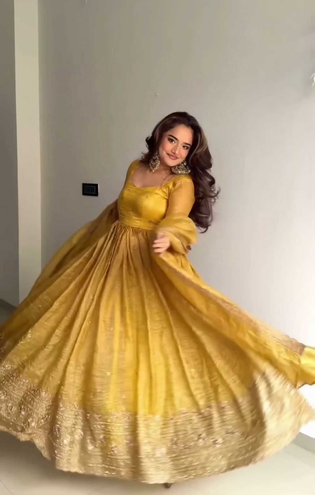 Soft Gold Crush Embroidery Gown