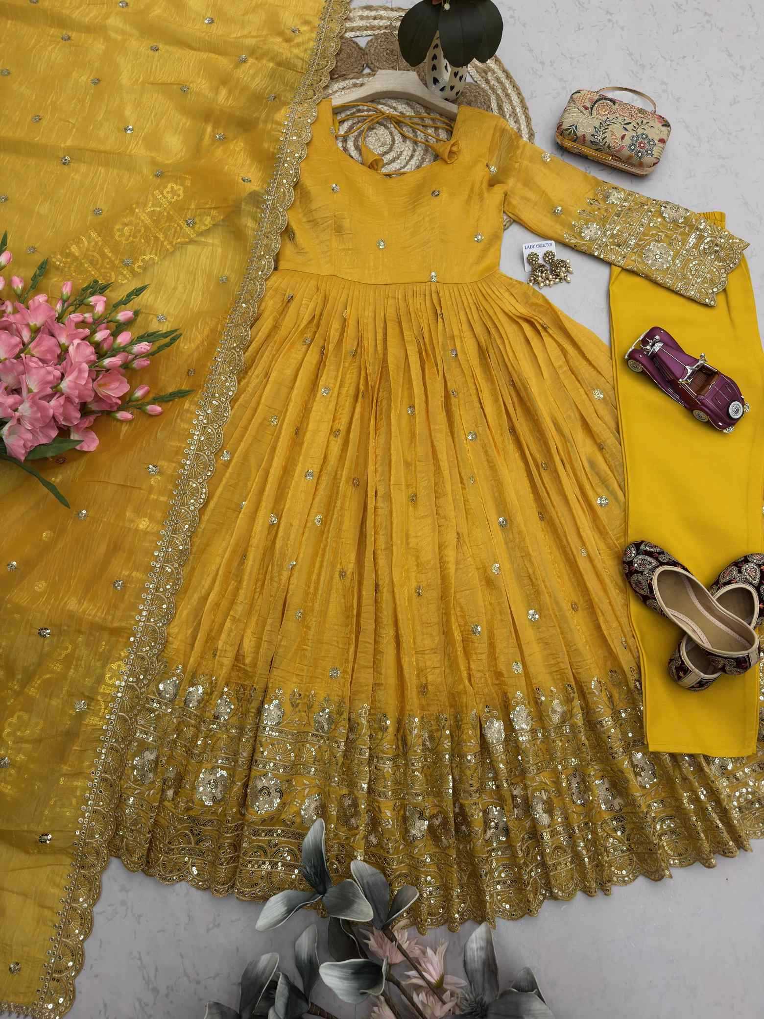 Soft Gold Crush Embroidery Gown