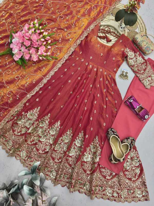 Shimmer Silk Embroidery Gown