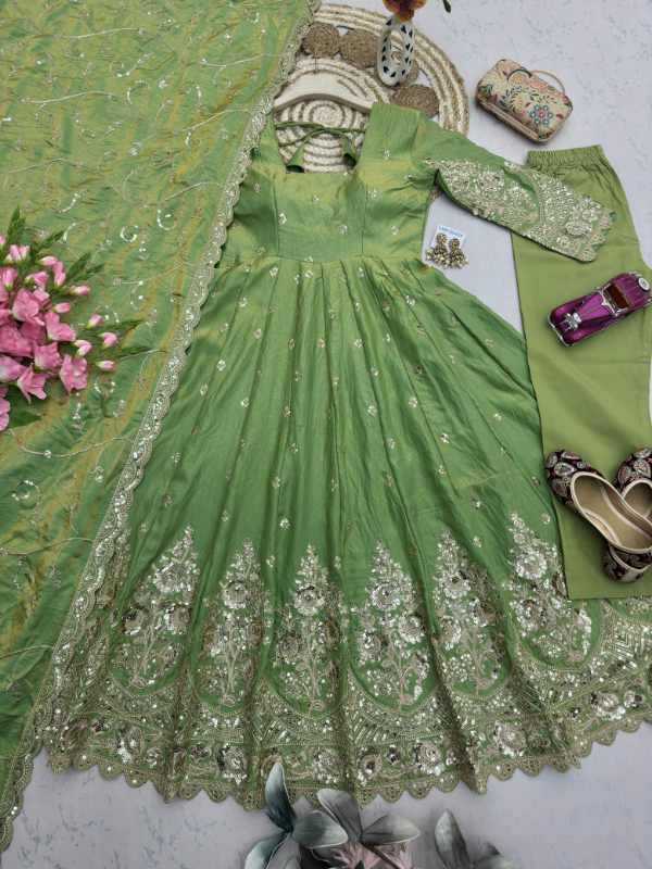 Shimmer Silk Embroidery Gown