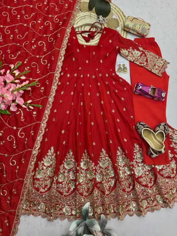 Shimmer Silk Embroidery Gown