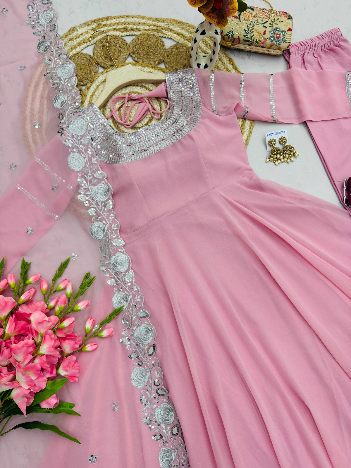 Faux Georgette Embroidery Gown 734