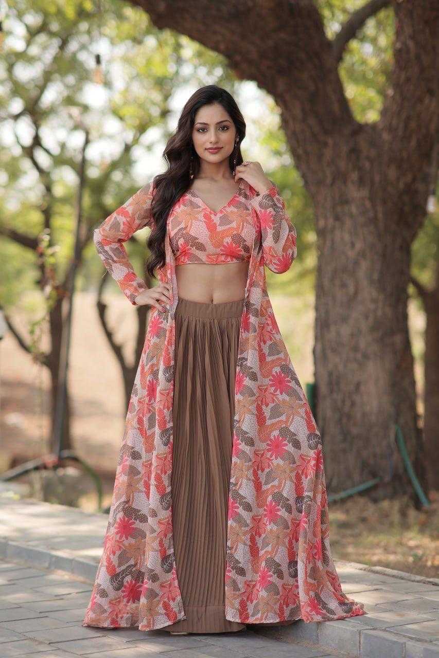 Faux Georgette Designer Lehenga in Brown