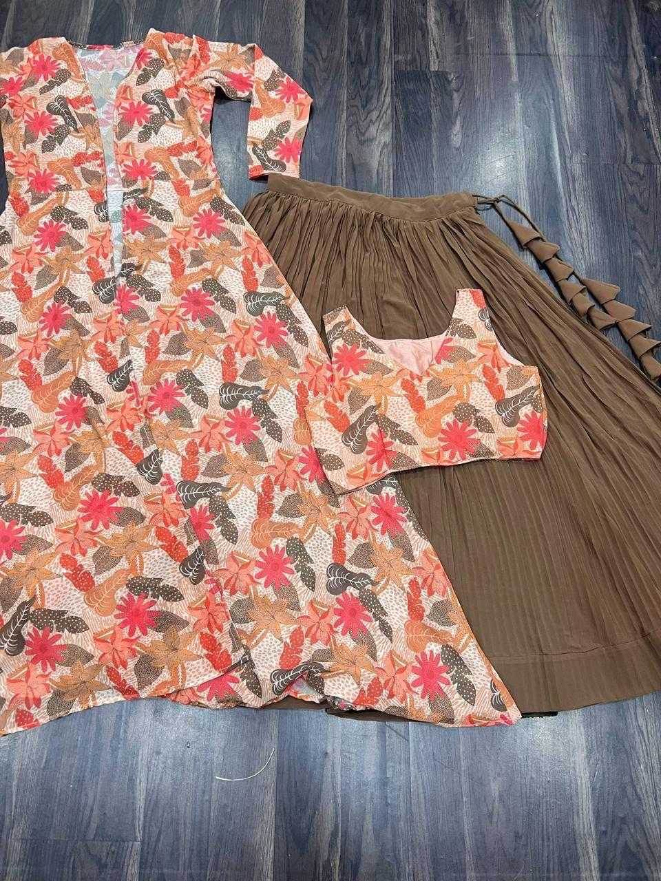 Faux Georgette Designer Lehenga in Brown