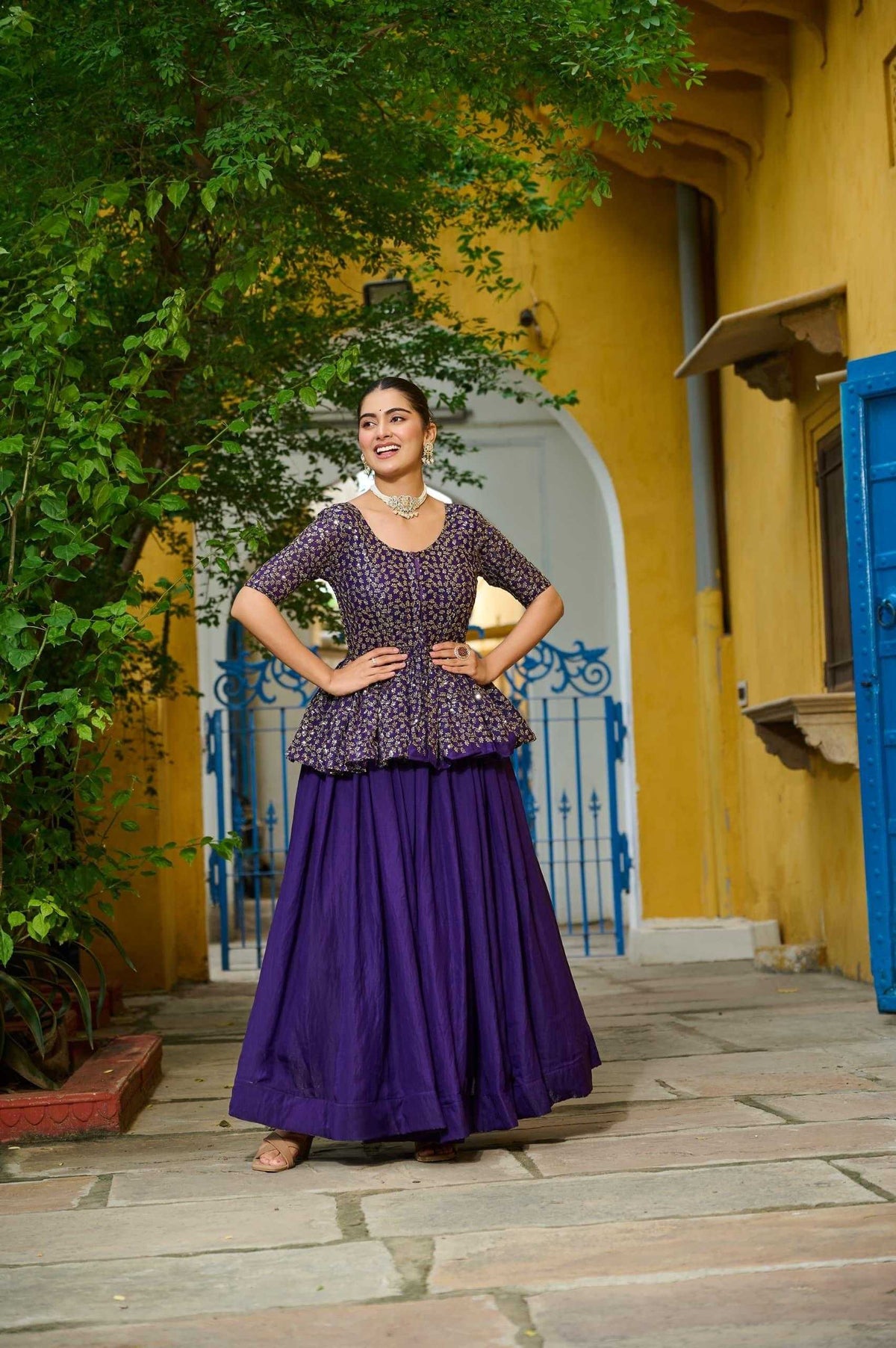 Fancy Embroidered Lehenga in Violet